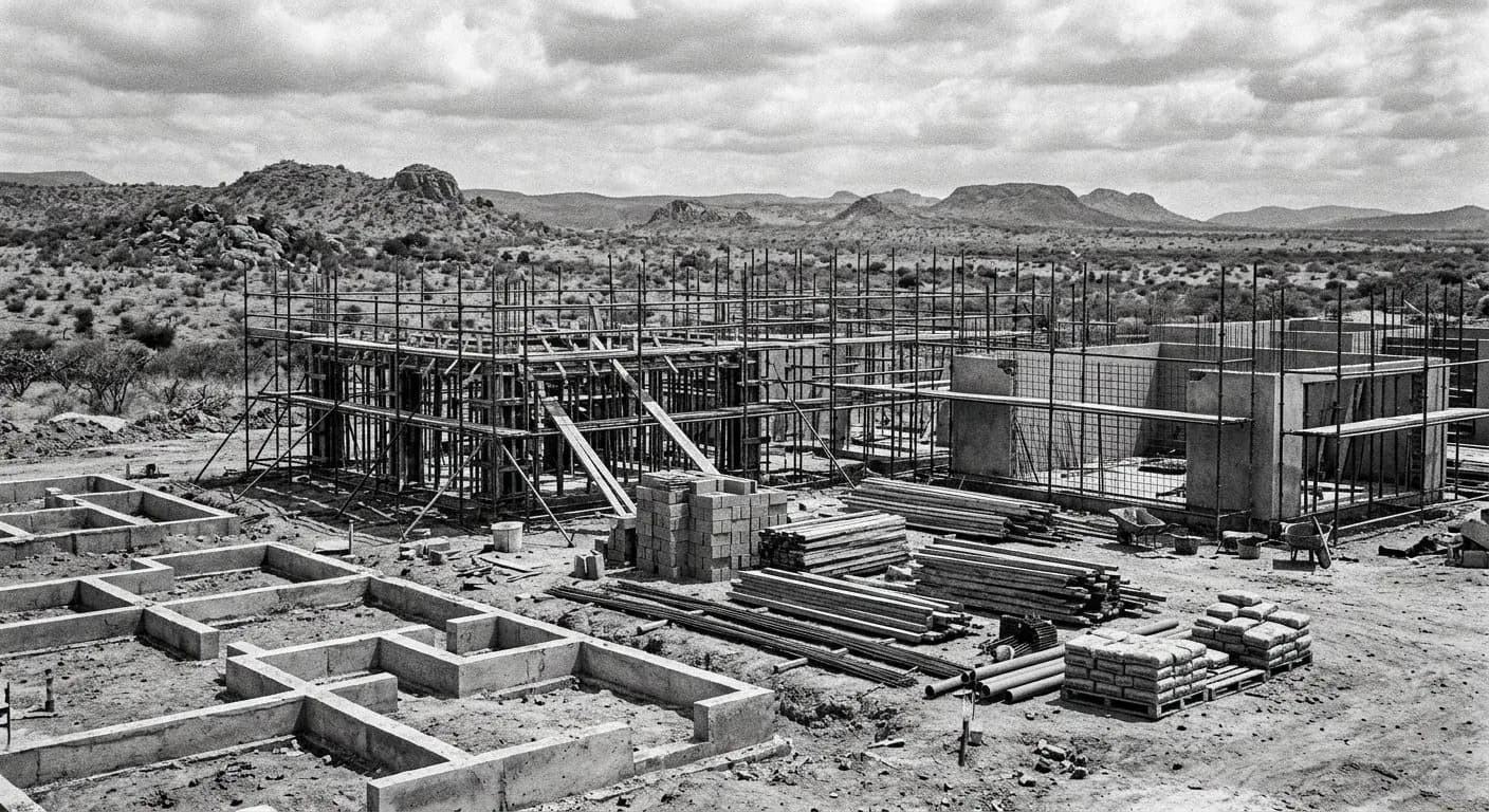 A building taking shape on a construction site in southern Namibia